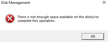 There is not enough space on the disk(s) to complete this operation