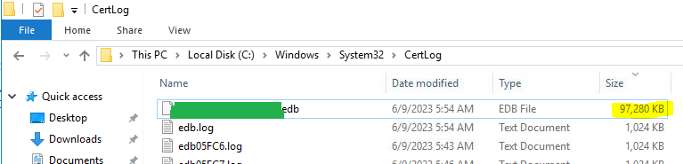 Microsoft CA Database Cleanup 8 - Filesize After